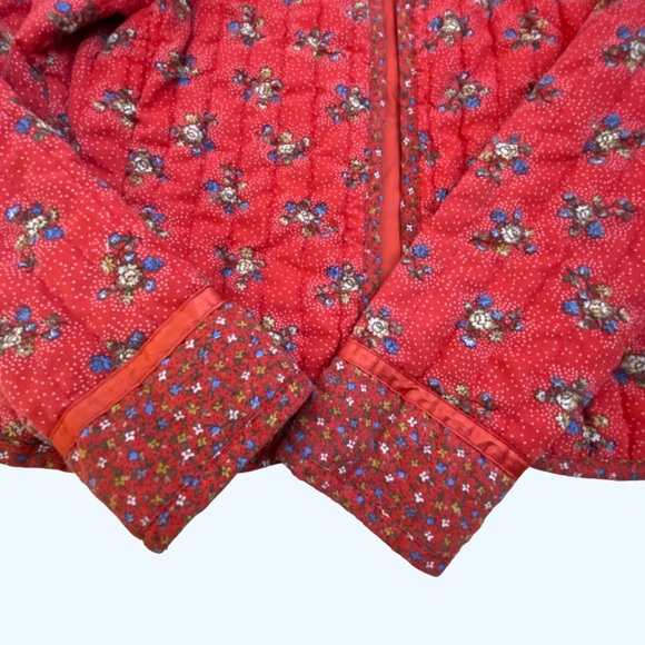 Vintage Cleveland Street NY Quilted Jacket XS Petite Red Floral Boho Cottagecore - Picture 3 of 9